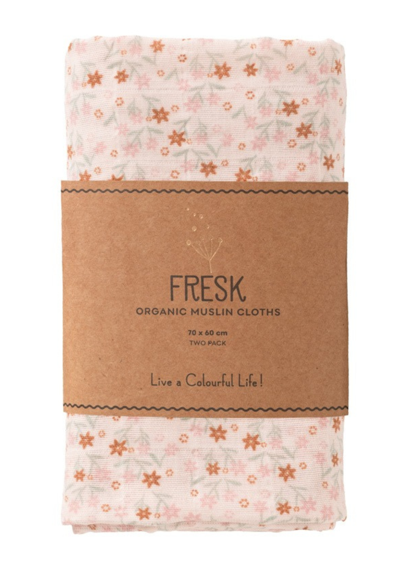 Set of 2 Pink Muslin Blankets with Floral Print Made of Organic Cotton 70x60 cm F115-75 Fresk
