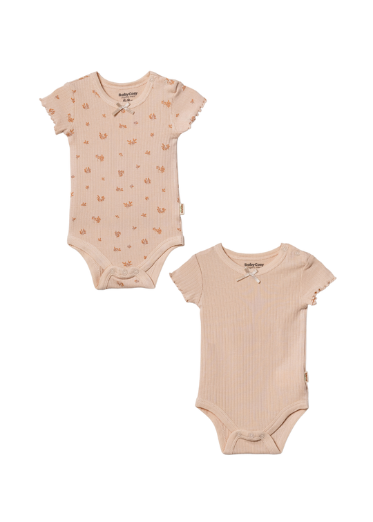 Set 2 Body Maneca Scurta Somon Imprimeu Bej CSYM31125 Baby Cosy