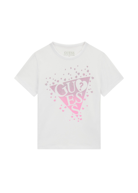Tricou Alb cu Maneca Scurta cu Logo Roz cu Sclipici K6RI00 K6YW4 G011 Guess