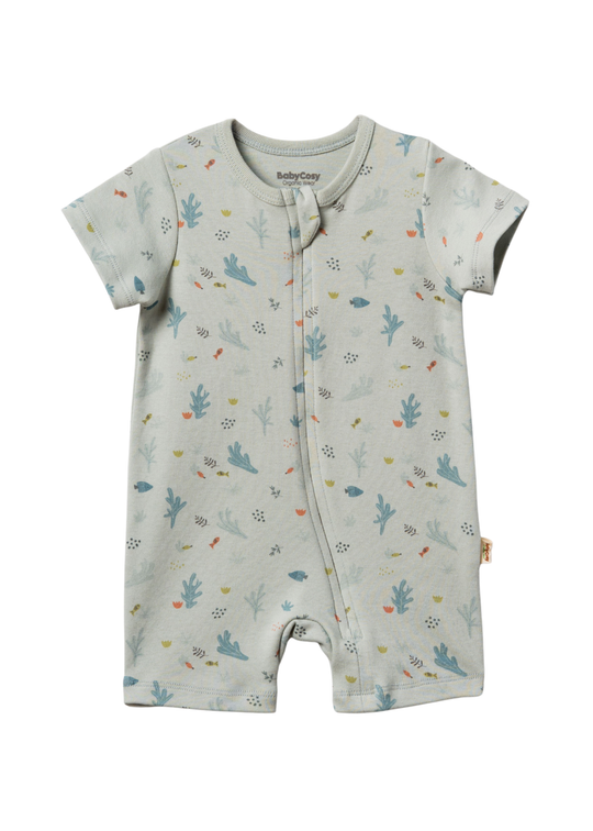 Salopeta Scurta Bumbac Organic Verde cu Fermoar CSY8213 Baby Cosy