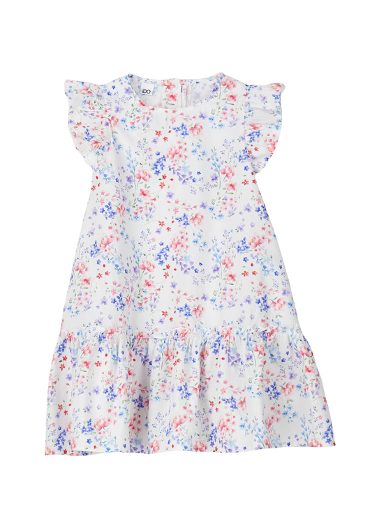 Sleeveless White Dress with Blue and Pink Floral Print 4.G501/G0 iDO