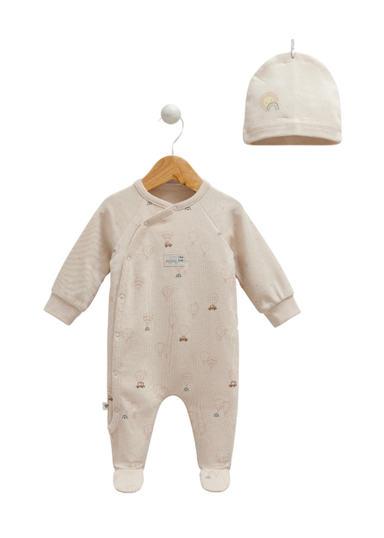 Long Beige Jumpsuit with Car Print and Flying Cars Fes TE1194 Mell Sweet Baby