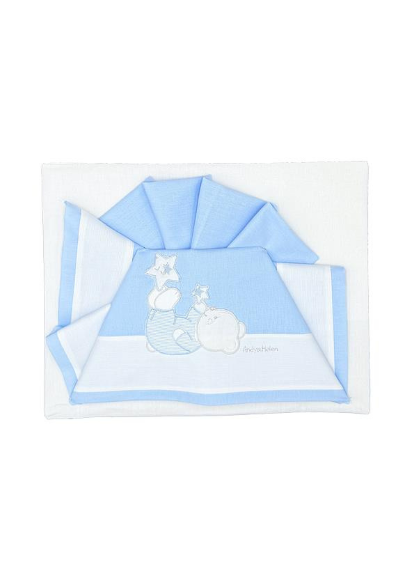 Set Lenjerie Patut 3 Piese Alb-Bleu cu Ursulet si Stelute D05 Andy&Helen