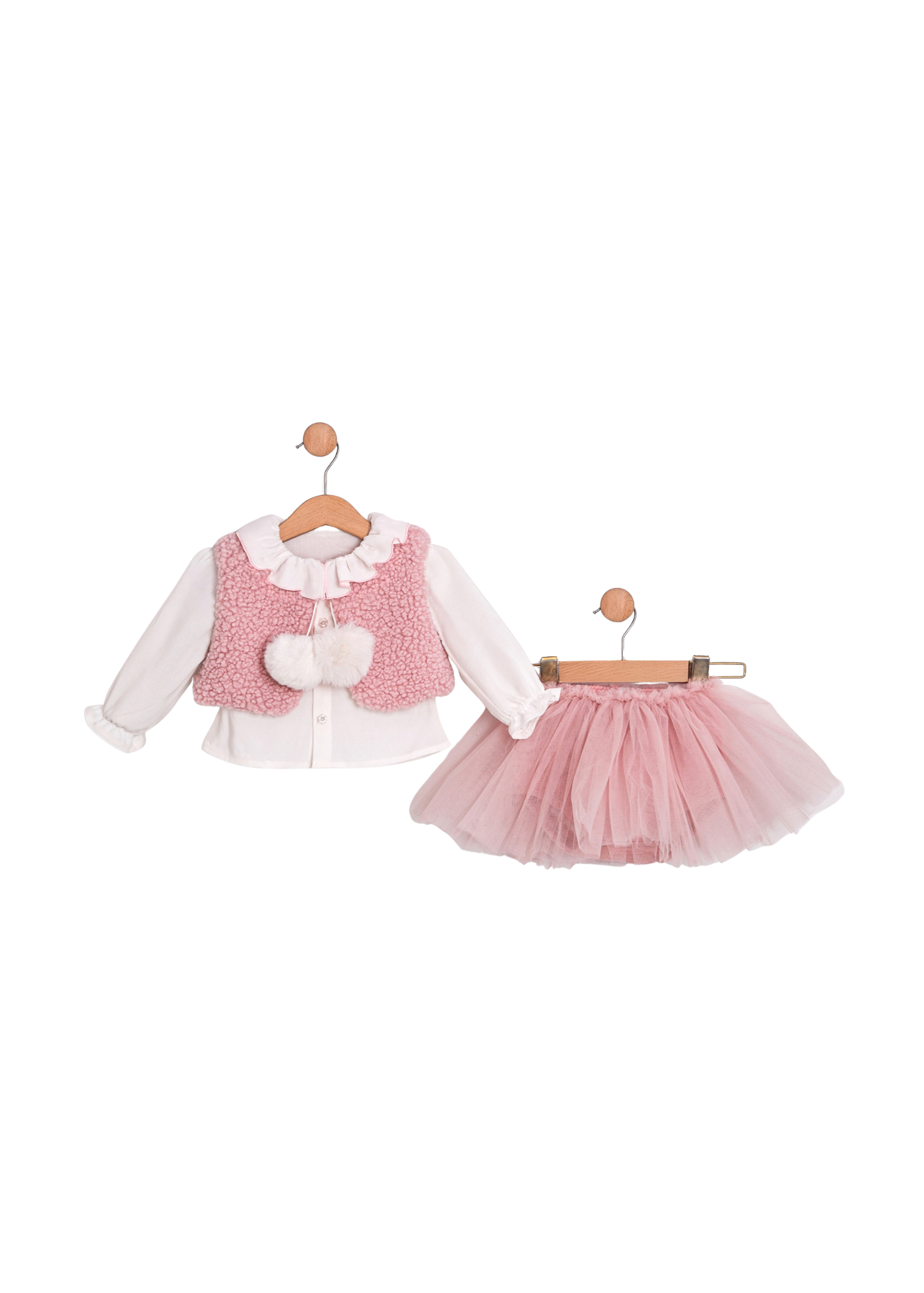 Set 3 Piese Camasa Alba Vesta Bucle si Tutu Roz Pudra 3766 Mino Baby
