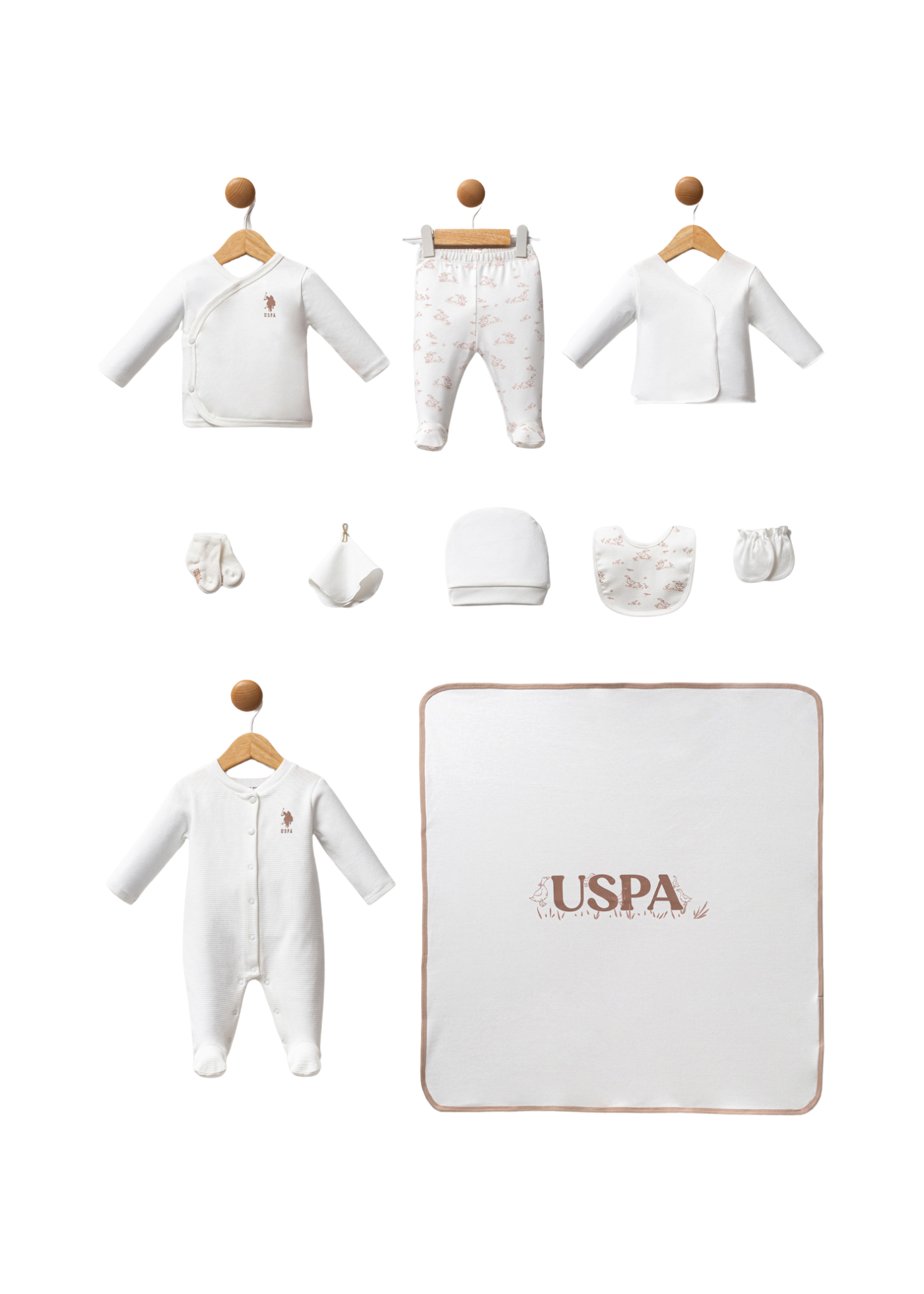 Set 10 Piese Maternitate Ivory cu Imprimeu Bej Gaste USB2704 Us Polo Assn