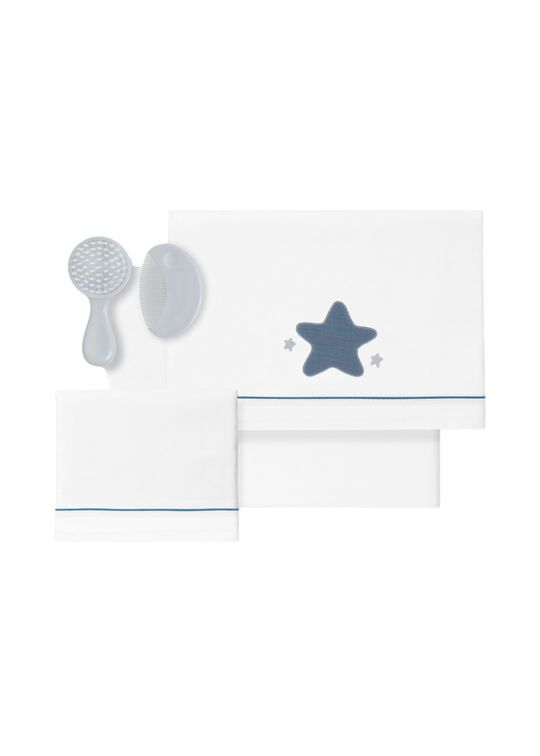 Set Lenjerie Patut 3 Piese Alb-Bleu cu Steluta D3270-11 InterBaby