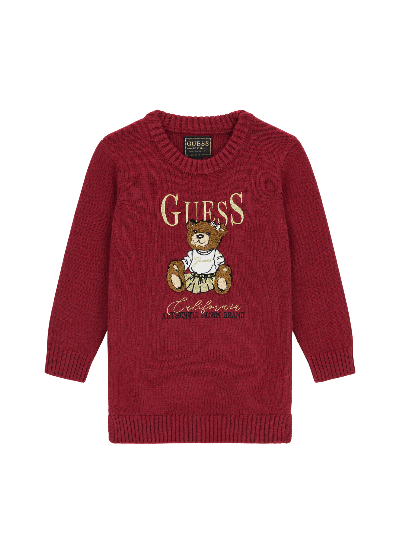 Rochie Tricotata cu Maneca Lunga Bordo si Urs K5BK01 Z3GS0 G5A9 Guess