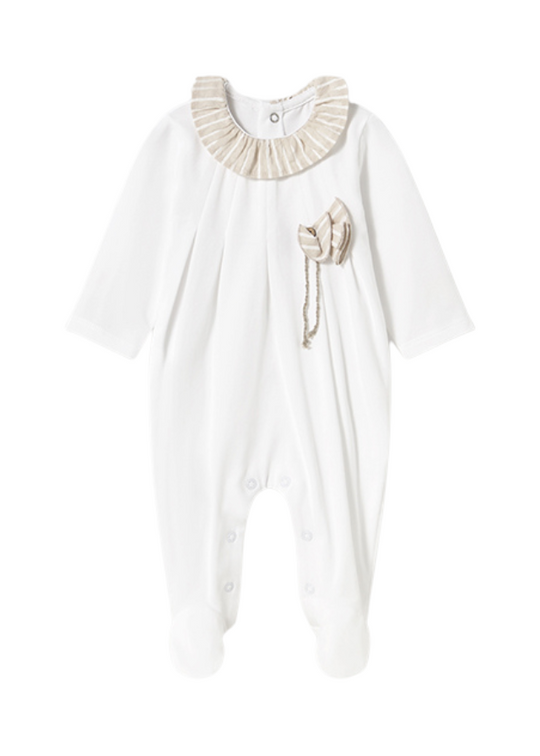 Long White Jumpsuit with Beige Ruffle at the Collar 1747 Mayoral