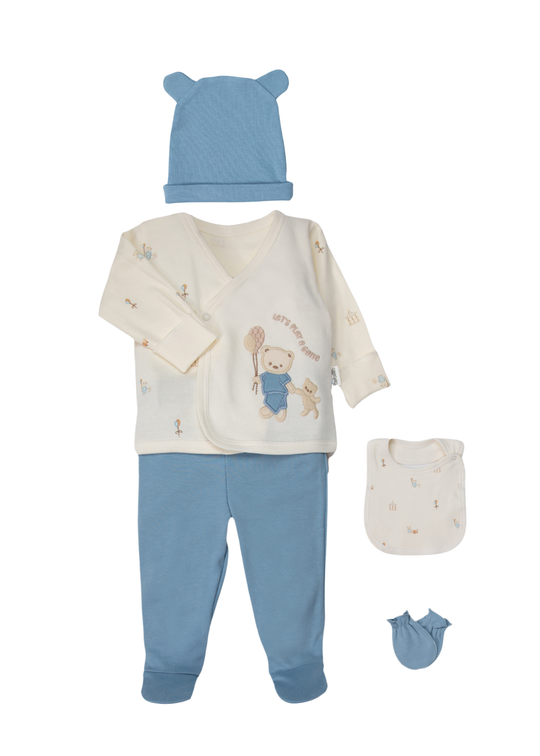 Set Nou-Nascut Bleumarin cu Ursulet Brodat 5 Piese Z1161 – Bebetto