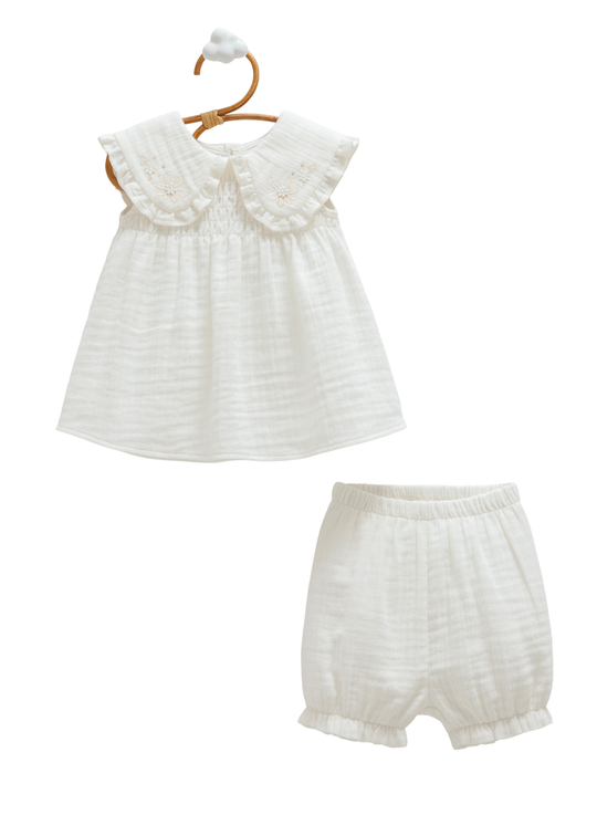 Set 2 Piese Muselina Ivory Top si Pantaloi Scurti Smile TKK2402 Mell Sweet Baby