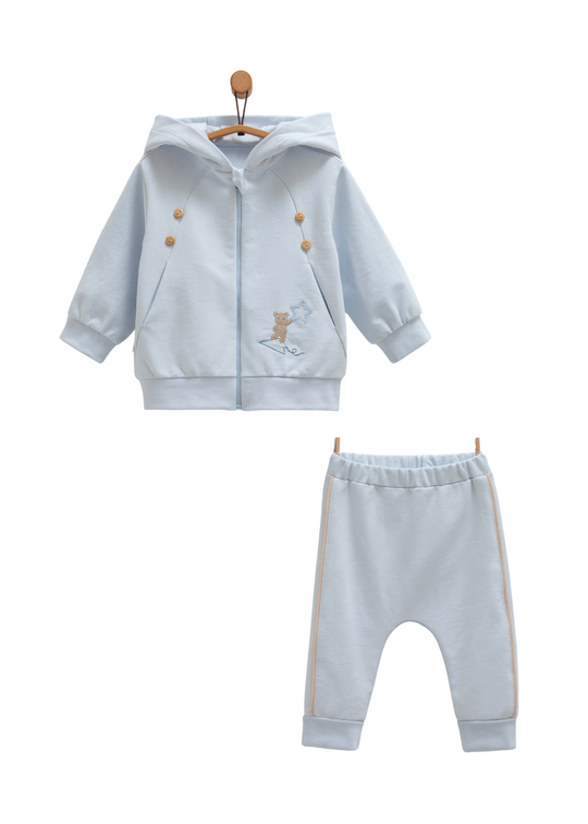 Trening 2 Piese Bleu cu Dunga Bej si Urs TKE1572 Mell Sweet Baby