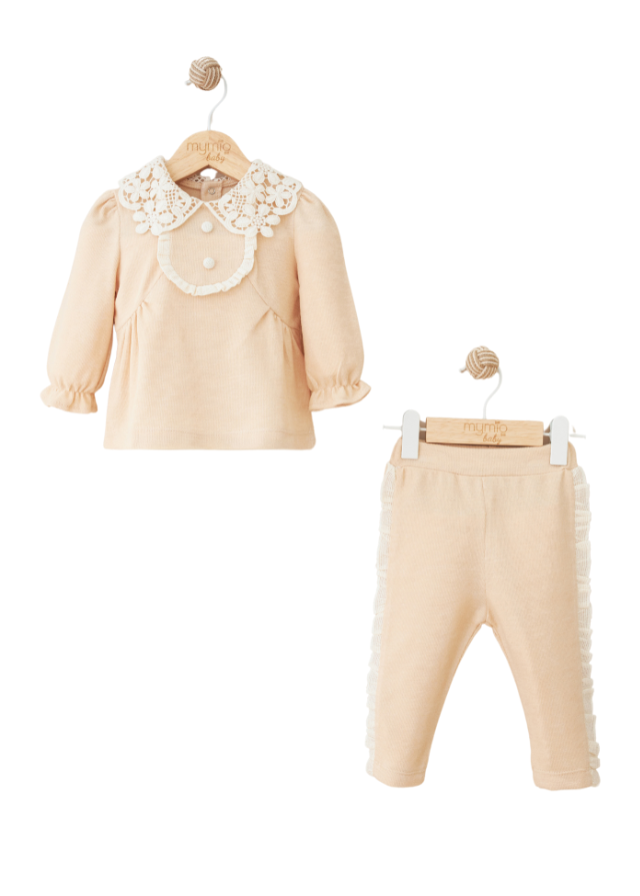 Set 2 Piese Bej Bluza cu Guler Crosetat si Pantaloni Lungi 4100 LIGHT BROWN MyMio