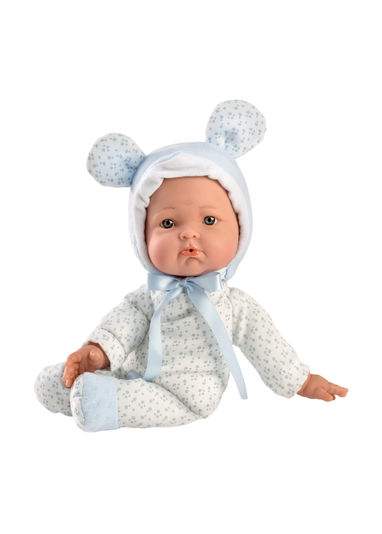 Papusa Mimi, 36 cm, Fara Par, Corp Textil cu Salopeta Alb-Bleu 938 Guca Munecas