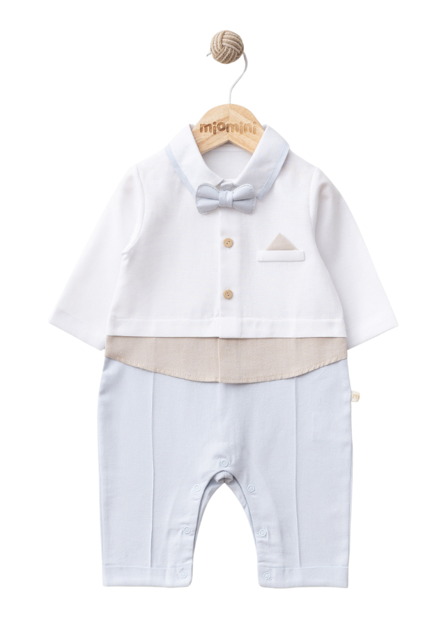 Salopeta Lunga Alb cu Bleu cu Papion 4332 MyMio