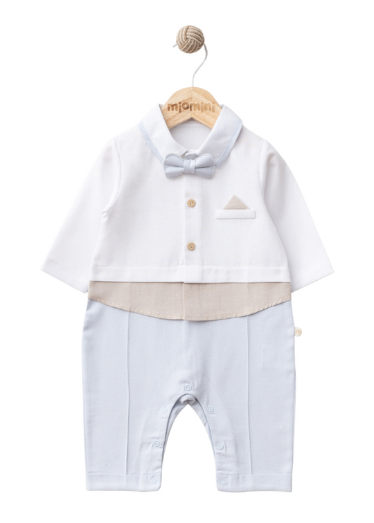 Long Jumpsuit White with Blue with Bow Tie 4332 MyMio