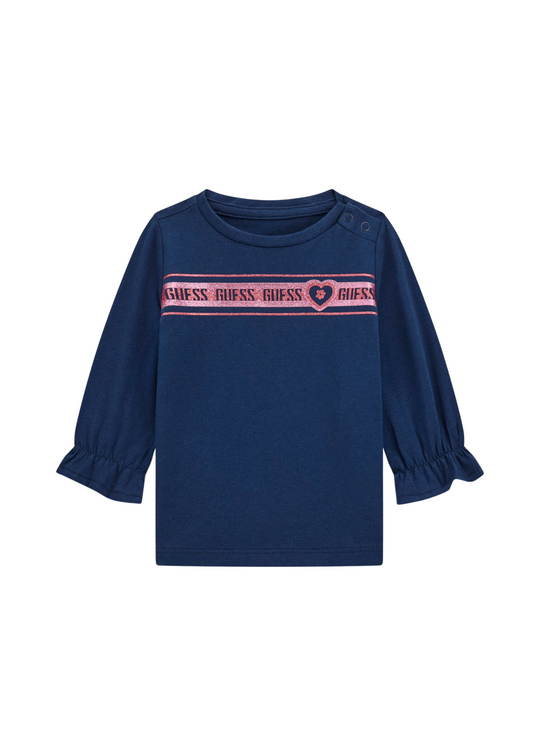 Bluza Bleumarin cu Maneca Lunga cu Logo cu Glitter A5YI05 K6YW4 G7HR Guess