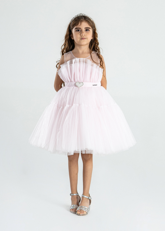 Pink Tulle Ceremony Dress with Tulle Ruffle on Bust 2992 Mon Princess