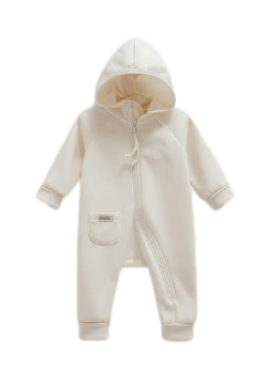 Combinezon Lung Crem din Bumbac cu Gluga TK1897 Mell Sweet Baby