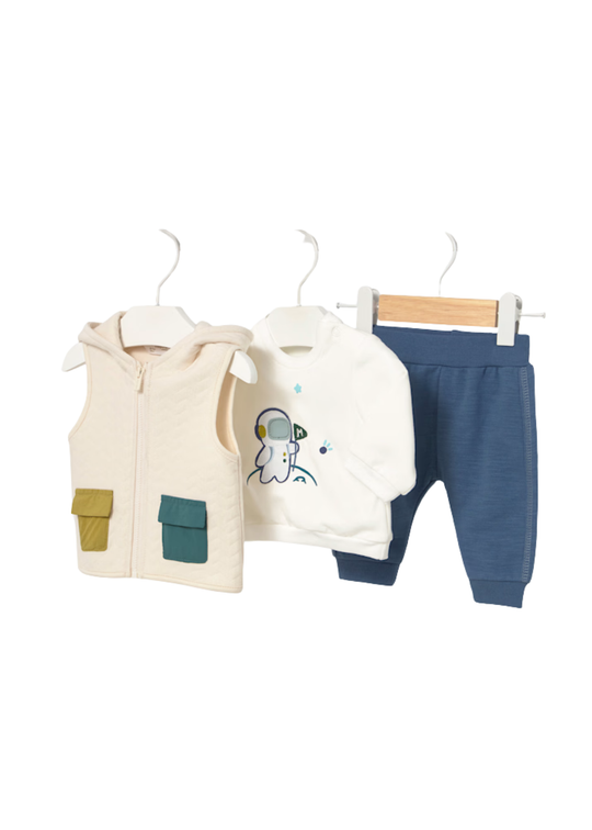 Set 3 Piese Vesta Bej, Pantaloni Sport Bleumarin si Bluza Crem 2640 Mayoral