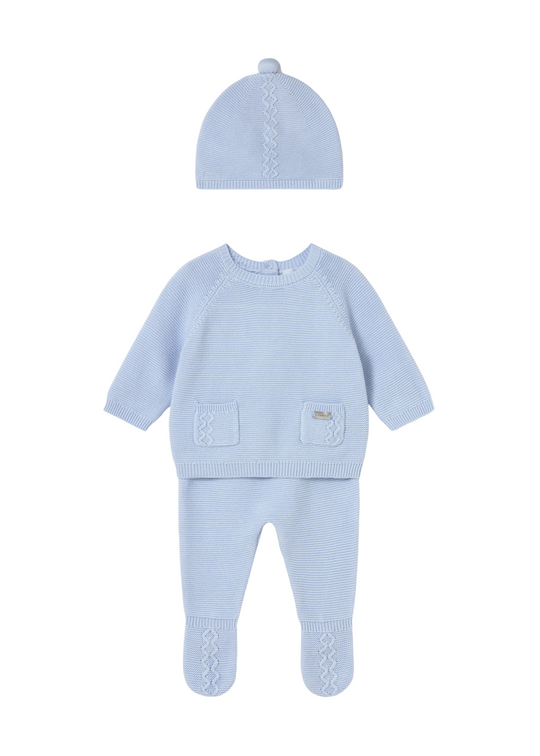 Set 3 Piese Tricotat Bleu Pantaloni Bluza si Fes 2564 Mayoral