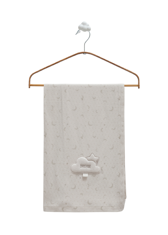 Pled Bumbac Perforat cu Nor si Luna Grej BTE1563 Mell Sweet Baby