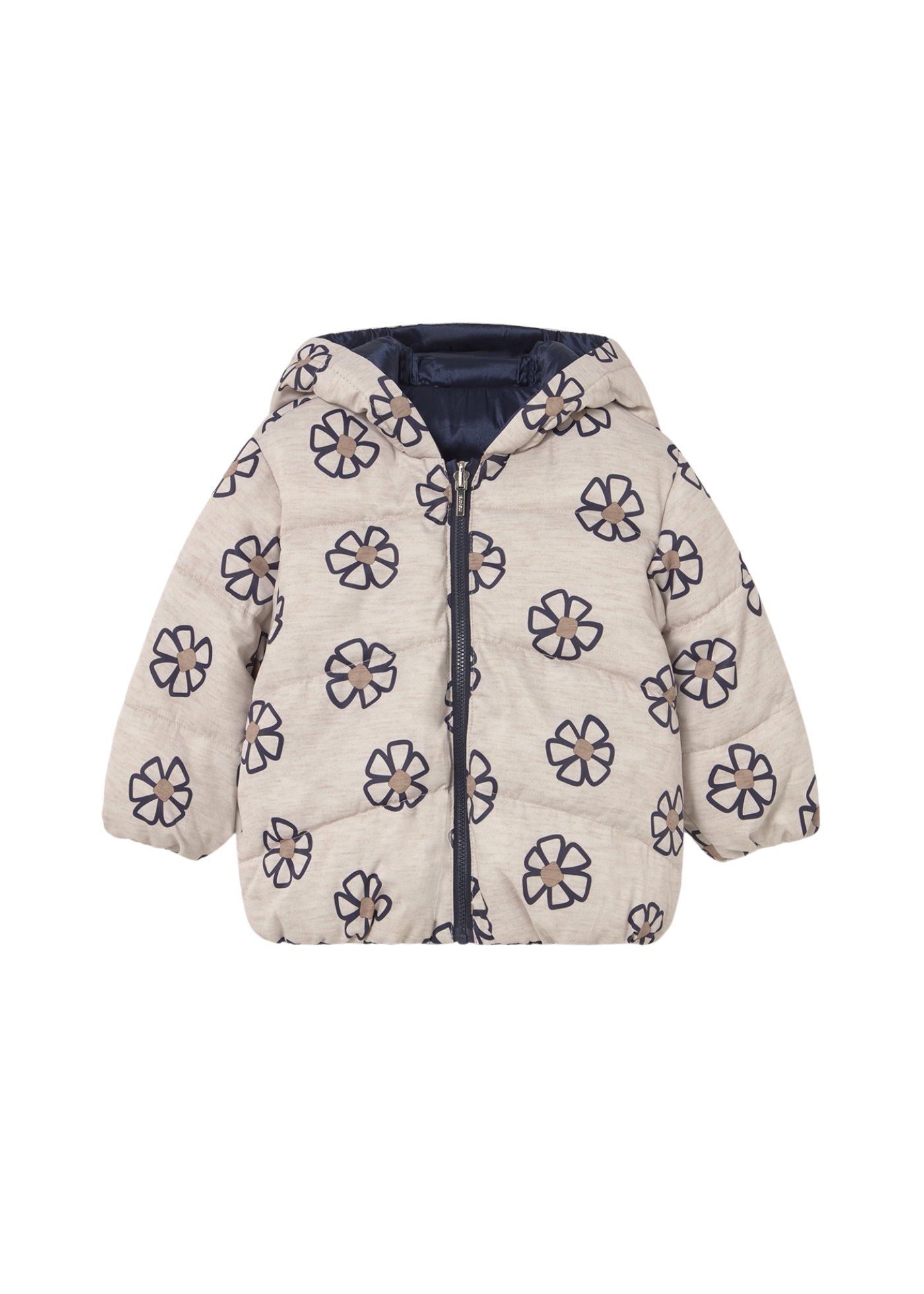 Geaca din Fas Matlasata Reversibila Bej cu Bleumarin cu Flori 2437 Mayoral