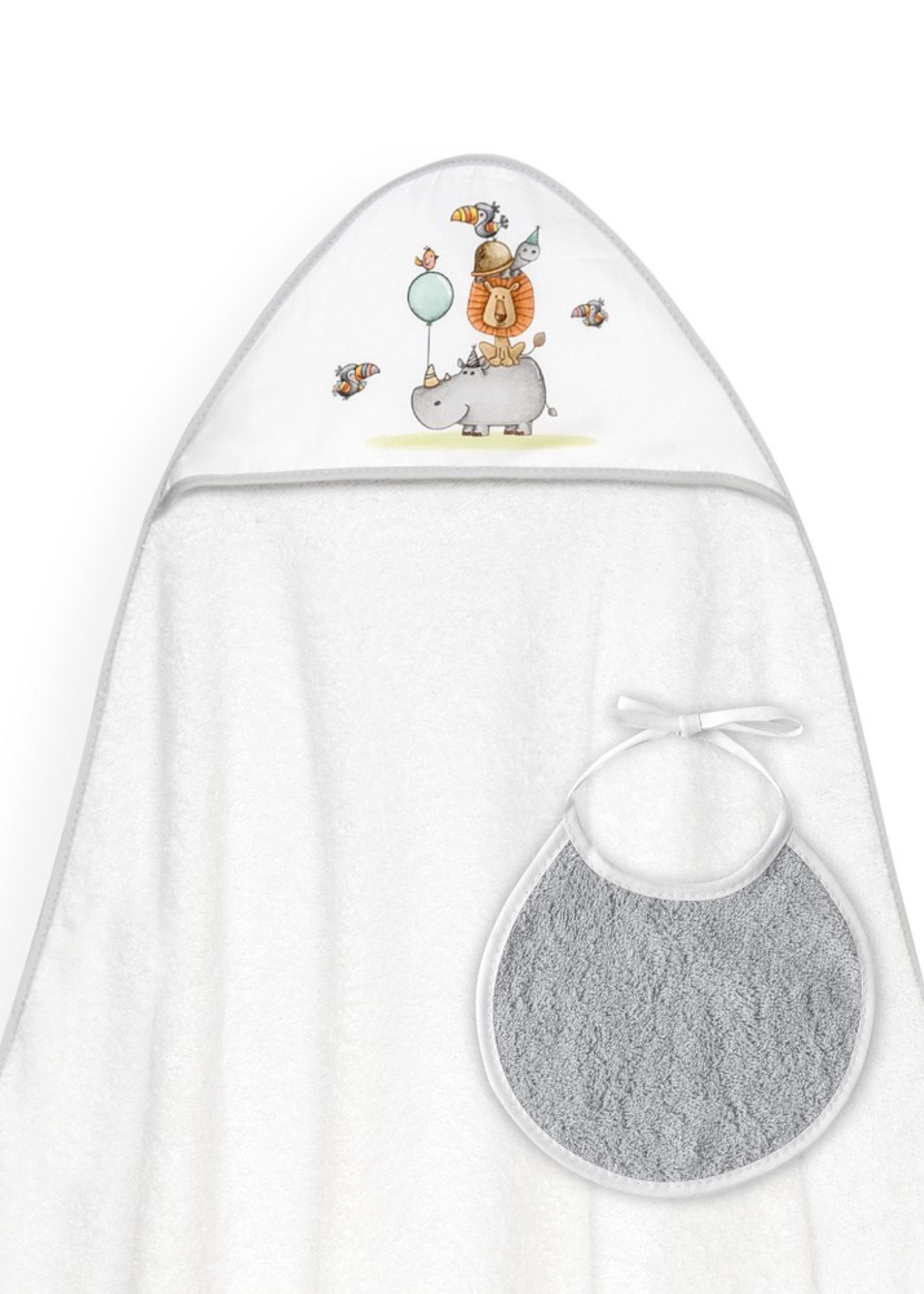 Prosop cu Capison 100x100 cm+Bavetica Alb-Gri cu Rinocer 01253-18 InterBaby