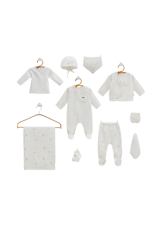 Set 10 Piese Maternitate Muselina Crem Jungle Friends ZE2425 Mell Sweet Baby