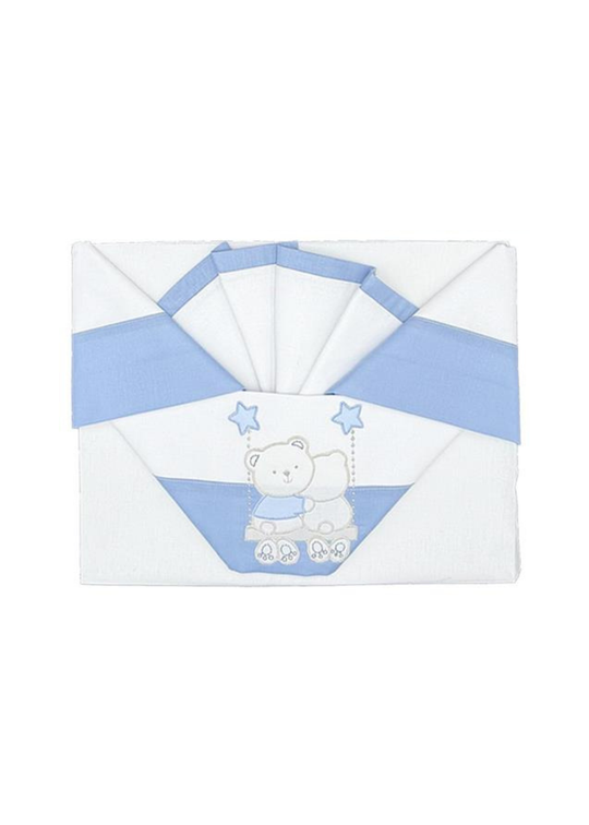 Set Lenjerie Patut 3 Piese Alb-Bleu cu Ursuleti in Leagan D04 Andy&Helen