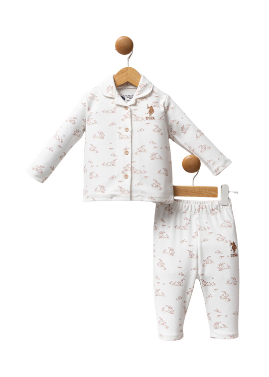 Pijama 2 Piese Alb cu Bej cu Imprimeu Gaste USB2708 Us Polo Assn