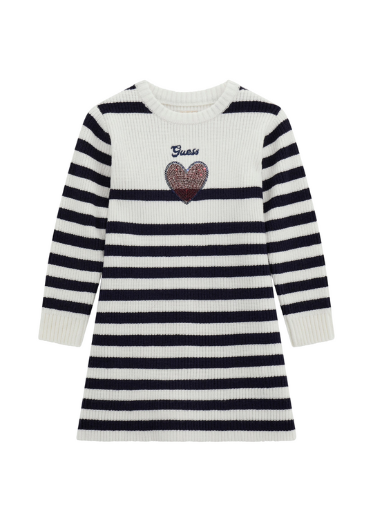 Rochie Tricotata cu Maneca Lunga Alb cu Dungi Bleumarin K5YK07 Z3FU0 S735 Guess