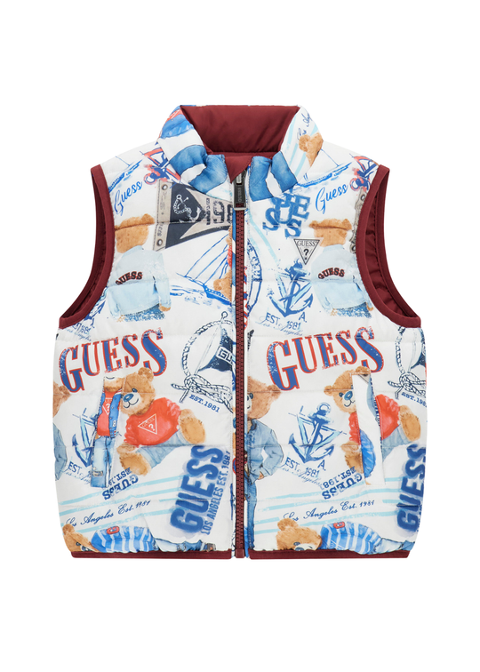 Vesta din Fas Matlasata Reversibila Alb cu Grena Imprimeu Nautic N6RL01 WCFM2 P7HZ Guess