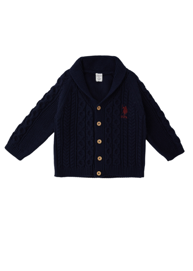 AnneBebe - Cardigan Tricotat pentru Baieti, Bleumarin cu Nasturi 1801 Us Polo Assn