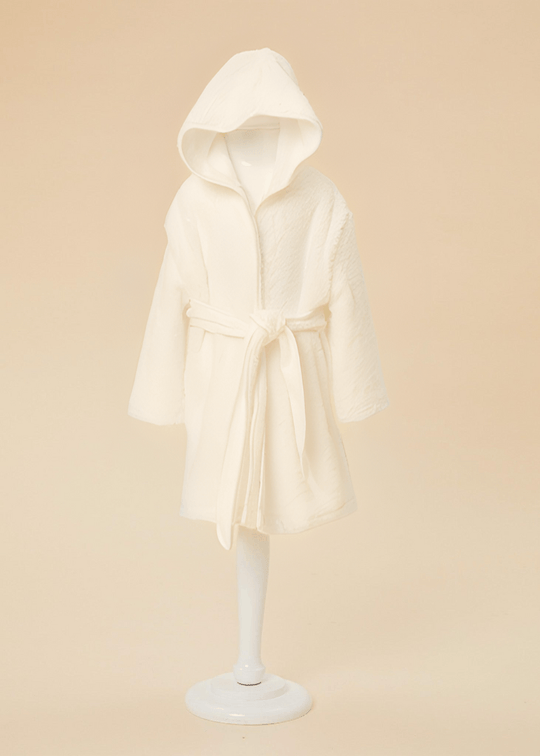 Halat De Baie Bebelusi Bumbac Cu Gluga Si Cordon Ivory AnneBebe