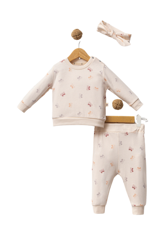 2 Piece Set Organic Cotton Blouse and Pants Salmon with Butterflies 7031 Bubbles