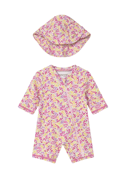 Costum de Baie cu Palarie Roz cu Galben 1620 Mayoral