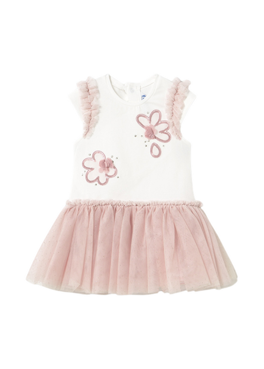 Cream Bust Dress and Pink Tulle Skirt with Glitter 1904 Mayoral