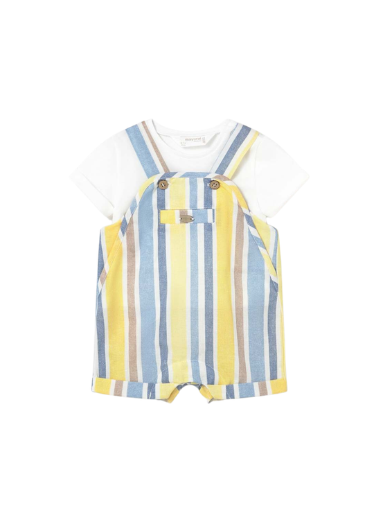 2-piece set: ivory T-shirt and short blue and yellow striped dungarees art 1622 col 44 Mayoral