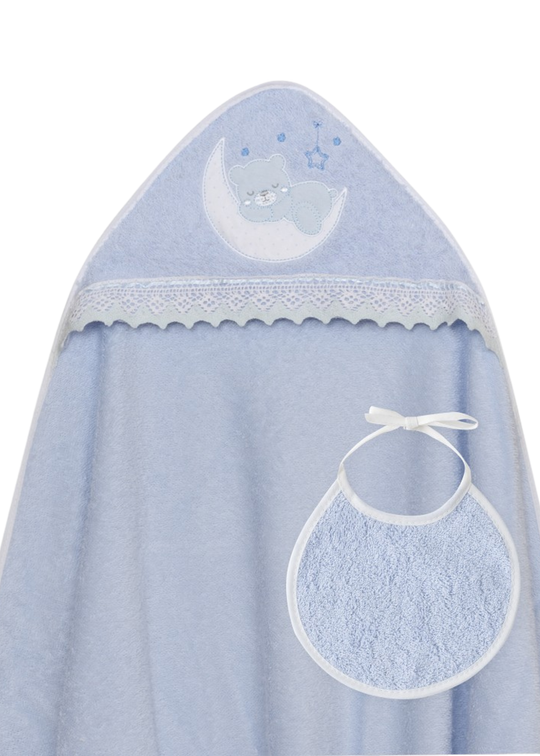 Prosop cu Capison 100x100 cm si Bavetica Bleu cu Ursulet pe Semiluna 01248-01 InterBaby