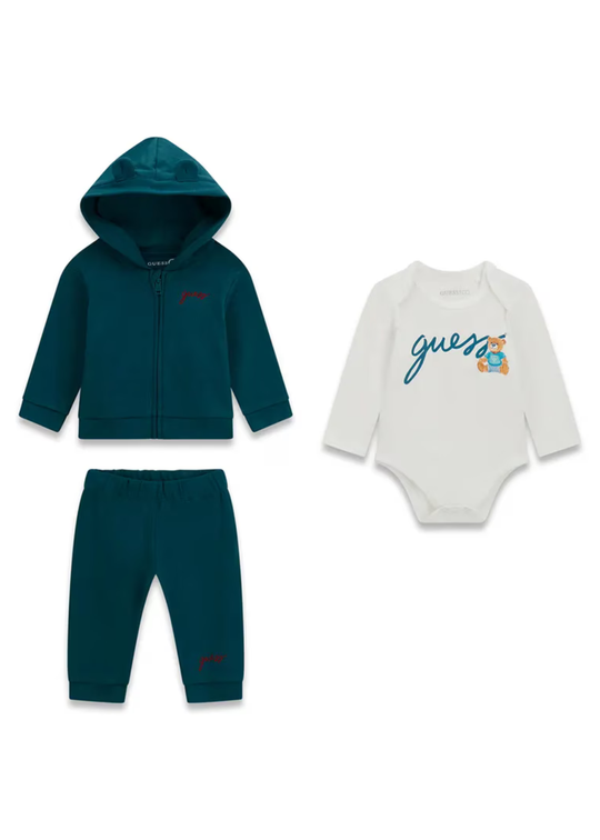 Set 3 Piese Hanorac cu Gluga, Body si Pantaloni Verzi Unisex H6YG09 – Guess