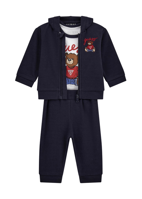 Trening Bumbac 3 Piese Bleumarin Hanorac si Pantaloni Bluza Alba cu Urs H5YW12 KA6W4 G7V2 Guess