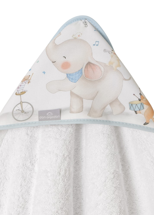 Prosop cu Capison 100x100 cm Alb-Bleu cu Elefantel D1219-11 InterBaby