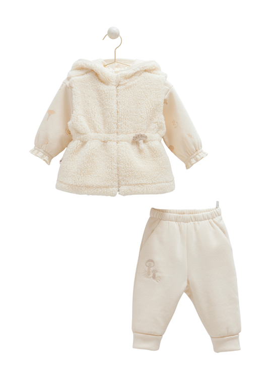 Set 3 Piese Bej Trening Interior Pufos si Vesta din Plus TKK2167 Mell Sweet Baby