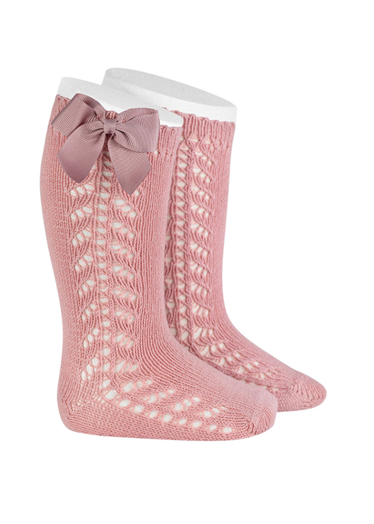 Long Warm Cotton Socks with Perforated Pattern Powder Pink 25992 Condor