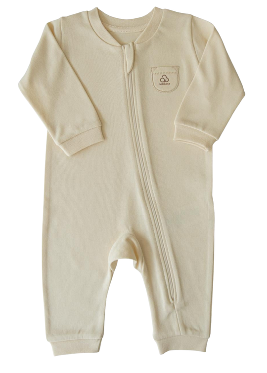 Salopeta Lunga din Bumbac Organic Bej cu Fermoar S08254 Kitikate