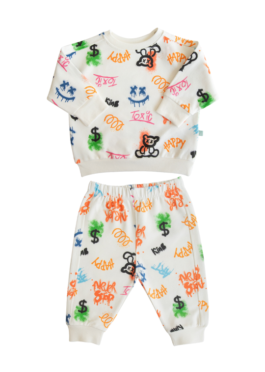 Trening 2 Piese Crem cu Desene Colorate Bumbac Organic S60437 Kitikate