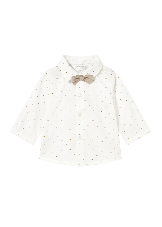 Camasa Crem cu Maneca Lunga Imprimeu Bej si Papion 2196 Mayoral