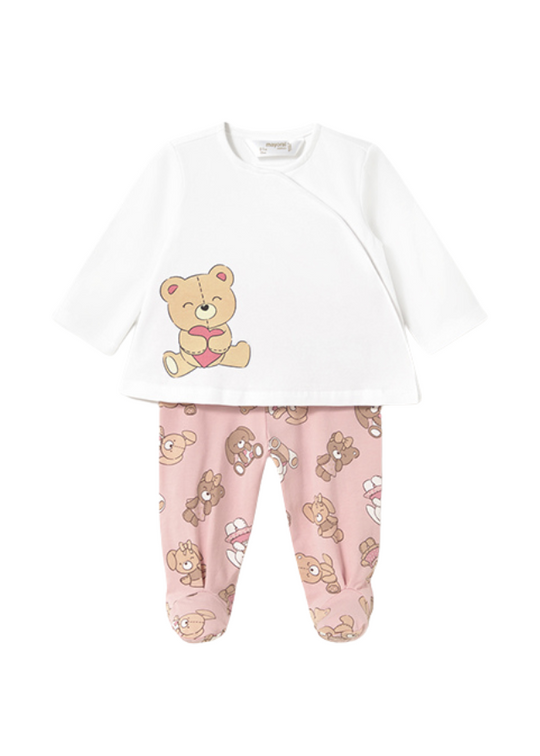 Set of 2 Pajamas Blouse and Long Pants White with Pink with Bears 1588 Mayoral