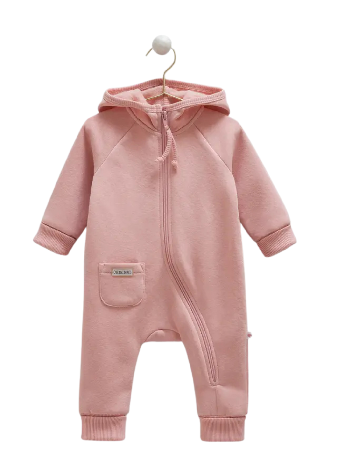 Combinezon Lung Roz Pudra din Bumbac cu Gluga TK1897 Mell Sweet Baby