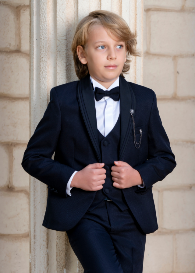Costum Ceremonie 5 Piese Bleumarin Sacou Guler Sal 20352 Little Gentleman